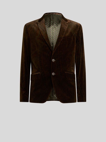 SINGLE-BREASTED JACKET IN STRETCH COTTON VELVET WITH ARNICA MOTIF