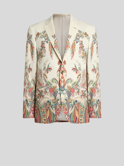 SINGLE-BREASTED WOOL JACKET WITH PLACED FLORAL PRINT