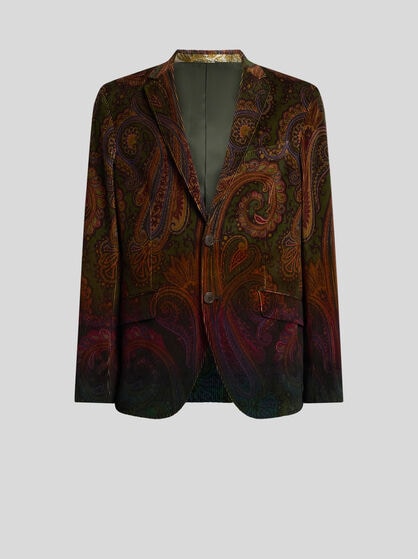 SINGLE-BREASTED COTTON CORDUROY JACKET WITH PLACED DEGRAD&Eacute; PAISLEY PRINT