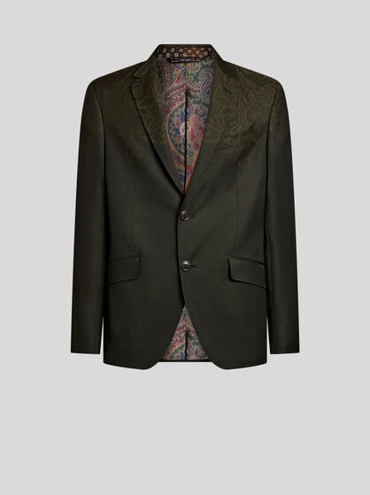 SINGLE-BREASTED WOOL JACKET WITH PLACED PRINT