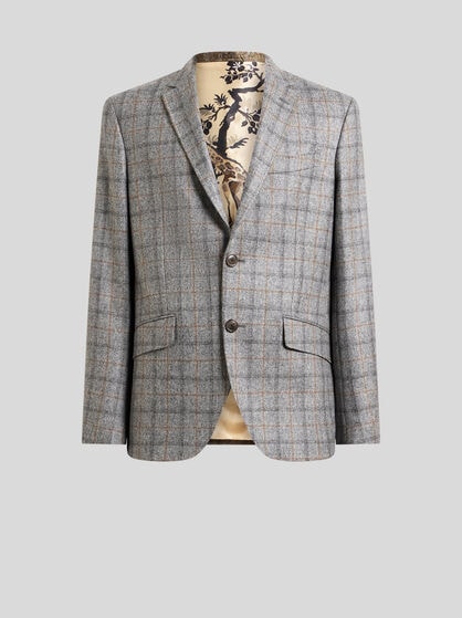 SINGLE-BREASTED WOOL JACKET WITH CHECK MOTIF
