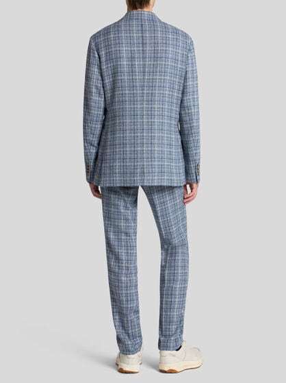 CHECK WOOL AND COTTON JERSEY BLAZER