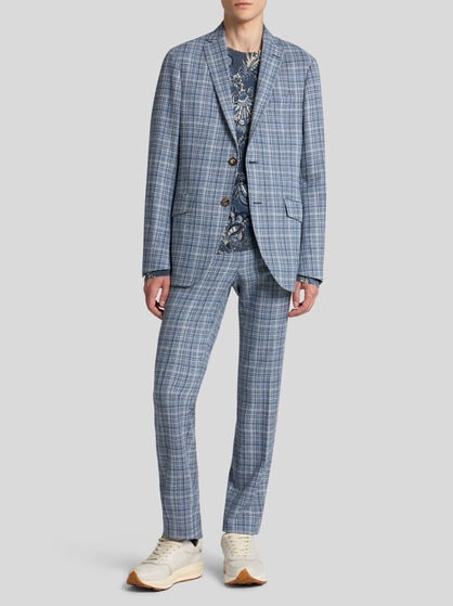 CHECK WOOL AND COTTON JERSEY BLAZER