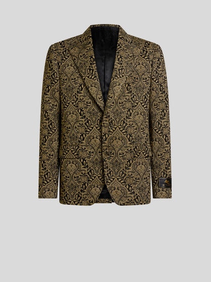 SINGLE-BREASTED COTTON-BLEND JACQUARD JACKET WITH FLORAL MOTIF