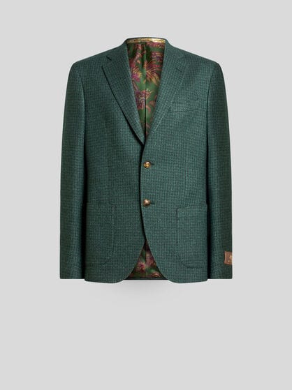 SINGLE-BREASTED SILK AND CASHMERE JERSEY JACKET WITH HOUNDSTOOTH MOTIF