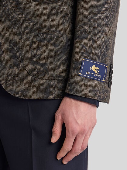 WOOL AND CASHMERE BLAZER WITH PLACED PRINT