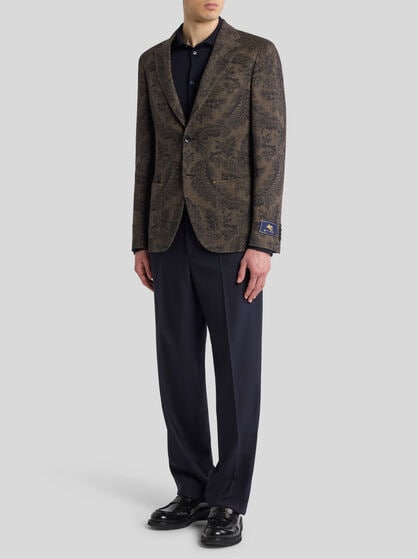 WOOL AND CASHMERE BLAZER WITH PLACED PRINT
