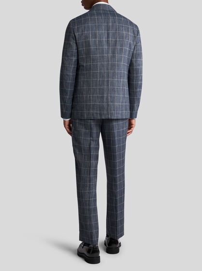 CASUAL CHECKED SILK AND LINEN-BLEND BLAZER