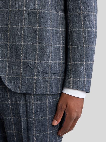 CASUAL CHECKED SILK AND LINEN-BLEND BLAZER