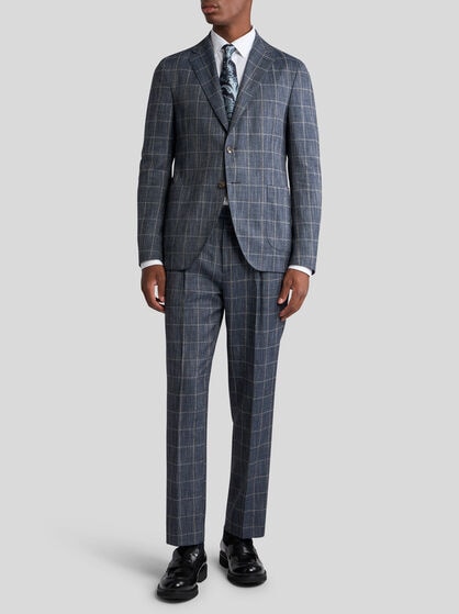 CASUAL CHECKED SILK AND LINEN-BLEND BLAZER