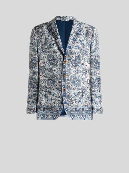 SINGLE-BREASTED SILK JACKET WITH PLACED POCKET-SQUARE PAISLEY PRINT