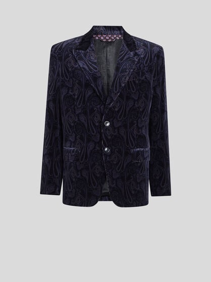 SINGLE-BREASTED COTTON VELVET JACKET WITH PAISLEY OVERPRINT
