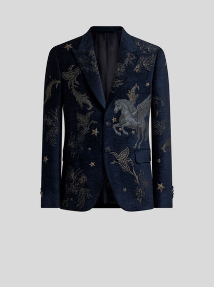 CHENILLE JACQUARD SINGLE-BREASTED JACKET WITH PEGASO MOTIF