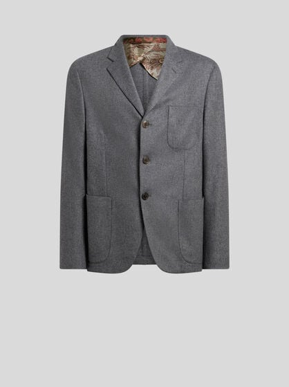 SINGLE-BREASTED JACKET IN PLAIN-COLOURED WOOL-BLEND FLANNEL