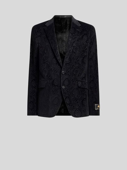 EINREIHIGE JACKE AUS BAUMWOLLSAMT MIT ARNICA-MOTIV