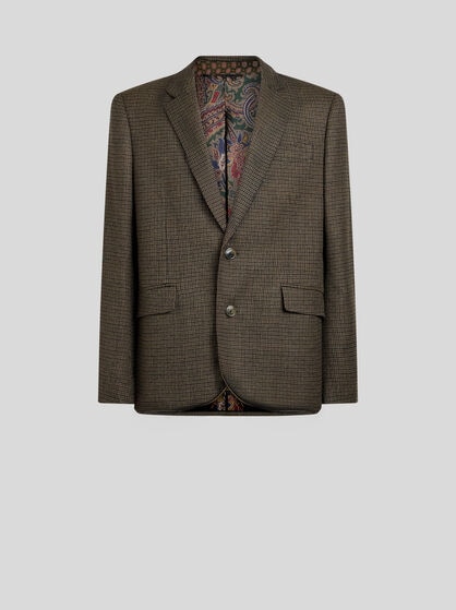 SINGLE-BREASTED WOOL JACKET WITH MICRO HOUNDSTOOTH MOTIF