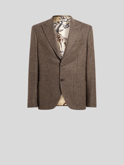 SINGLE-BREASTED WOOL-BLEND BASKETWEAVE JACKET