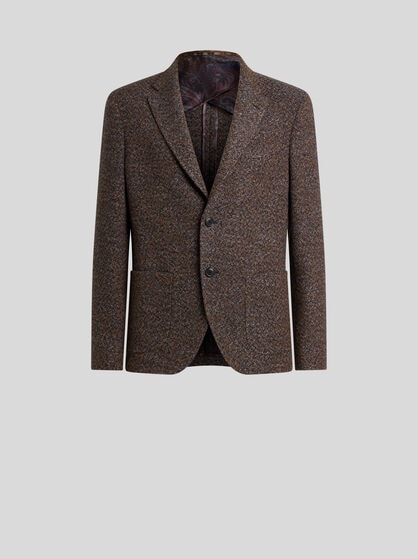 SINGLE-BREASTED WOOL-BLEND BASKETWEAVE JACKET