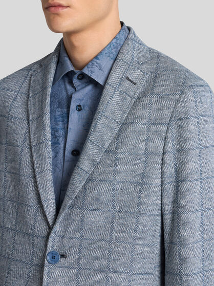 CHECKED LINEN-BLEND BLAZER