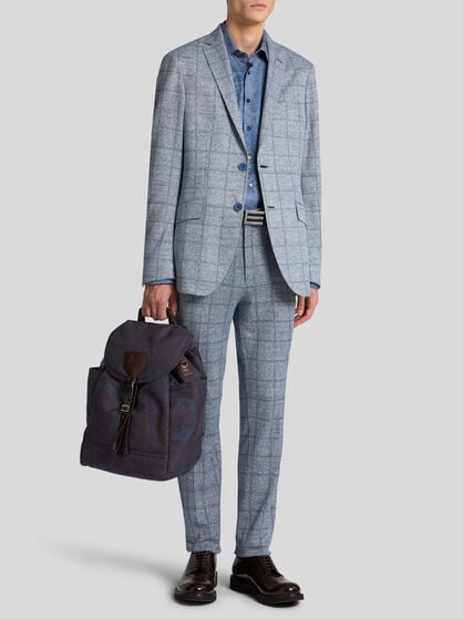 CHECKED LINEN-BLEND BLAZER