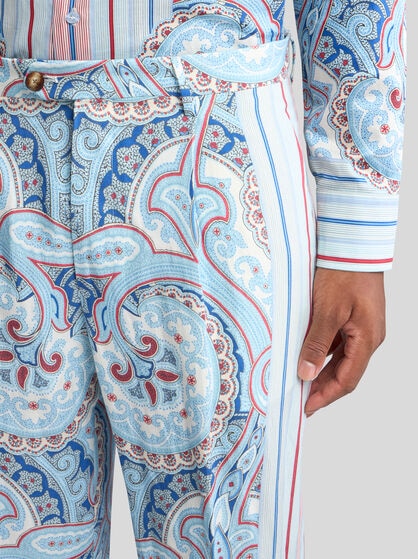 PRINTED LINEN-BLEND TROUSERS