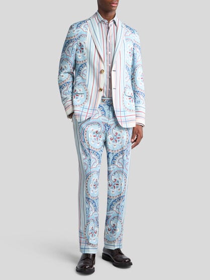PRINTED LINEN-BLEND TROUSERS