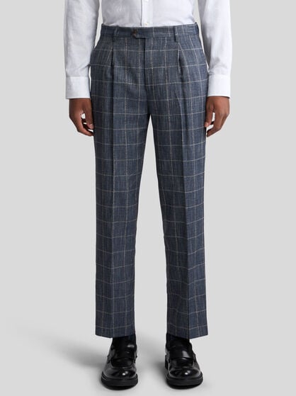 CHECKED SLUB TROUSERS