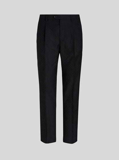 WOOL AND COTTON JACQUARD TROUSERS
