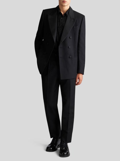 WOOL AND COTTON JACQUARD TROUSERS