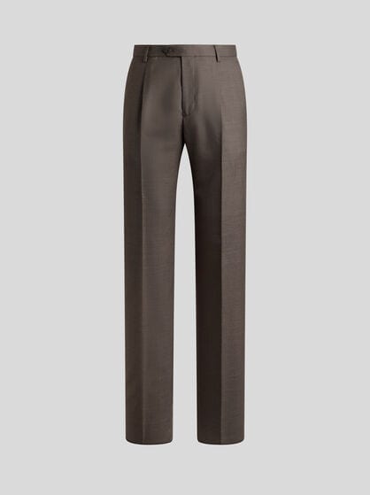 WOOL-BLEND FLANNEL TROUSERS WITH CREASE DETAIL