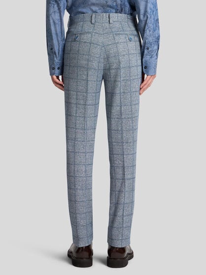 CHECKED LINEN-BLEND TROUSERS