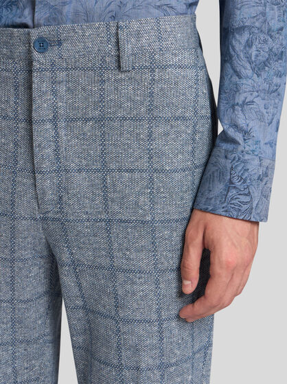 CHECKED LINEN-BLEND TROUSERS