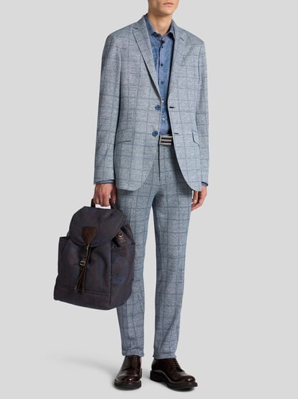 CHECKED LINEN-BLEND TROUSERS
