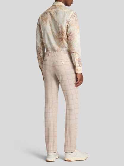 CHECK LINEN-BLEND TROUSERS
