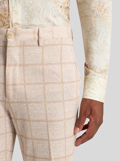 CHECK LINEN-BLEND TROUSERS