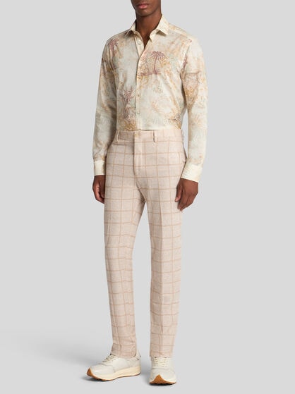 CHECK LINEN-BLEND TROUSERS