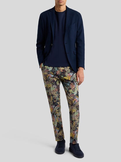 PRINTED GABARDINE TROUSERS