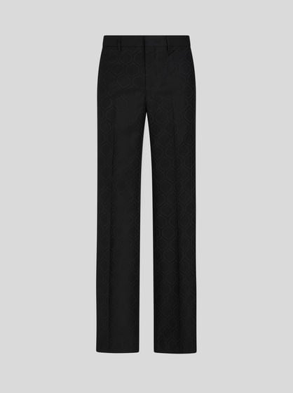 WOOL AND COTTON JACQUARD TROUSERS