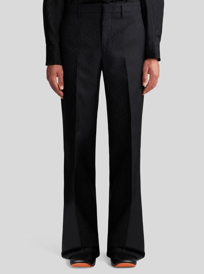 WOOL AND COTTON JACQUARD TROUSERS