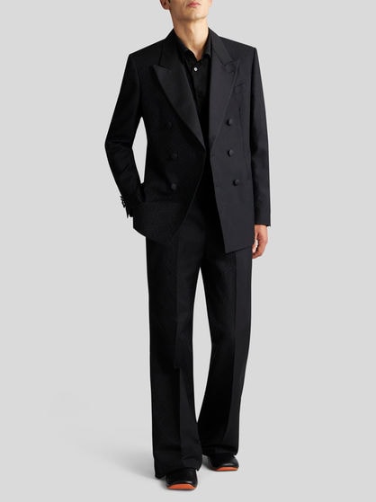 WOOL AND COTTON JACQUARD TROUSERS
