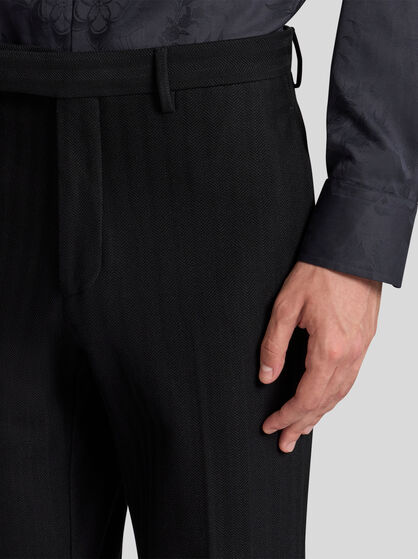 STRIPED-EFFECT JACQUARD EVENING TROUSERS