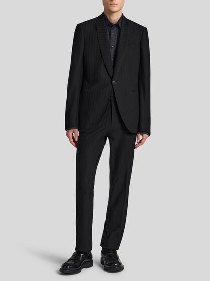 STRIPED-EFFECT JACQUARD EVENING TROUSERS