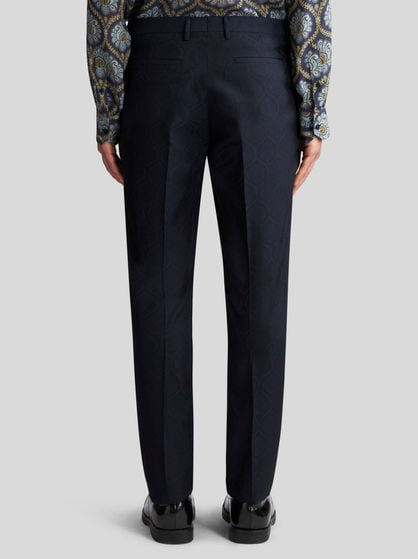 WOOL AND COTTON JACQUARD TROUSERS