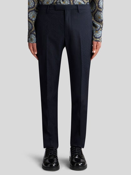 WOOL AND COTTON JACQUARD TROUSERS