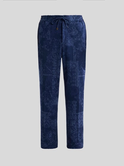COTTON JACQUARD JOGGING TROUSERS WITH FLORAL MOTIF