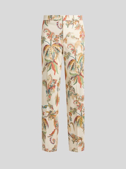 STRAIGHT-LEG TROUSERS IN WOOL GABARDINE WITH FLORAL PRINT
