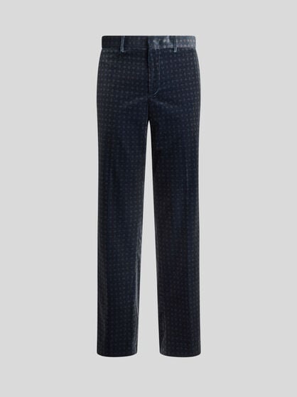 STRAIGHT-LEG COTTON VELVET TROUSERS WITH TIE MOTIF