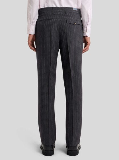 PINSTRIPED WOOL TROUSERS WITH ETRO LOGO-BRANDED STRIPE