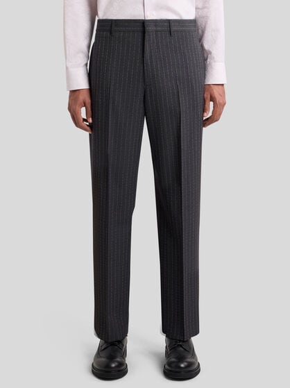 PINSTRIPED WOOL TROUSERS WITH ETRO LOGO-BRANDED STRIPE
