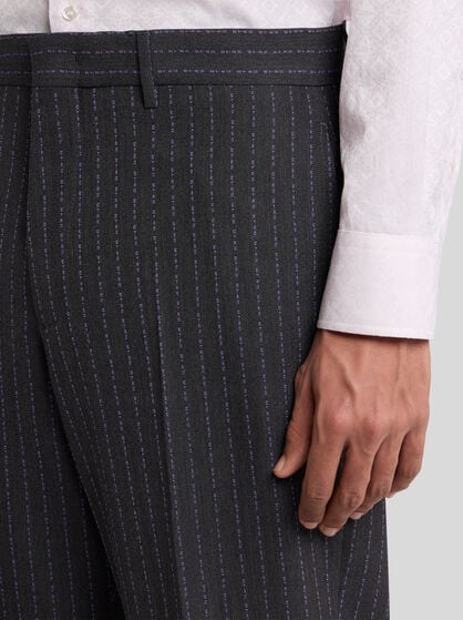 PINSTRIPED WOOL TROUSERS WITH ETRO LOGO-BRANDED STRIPE